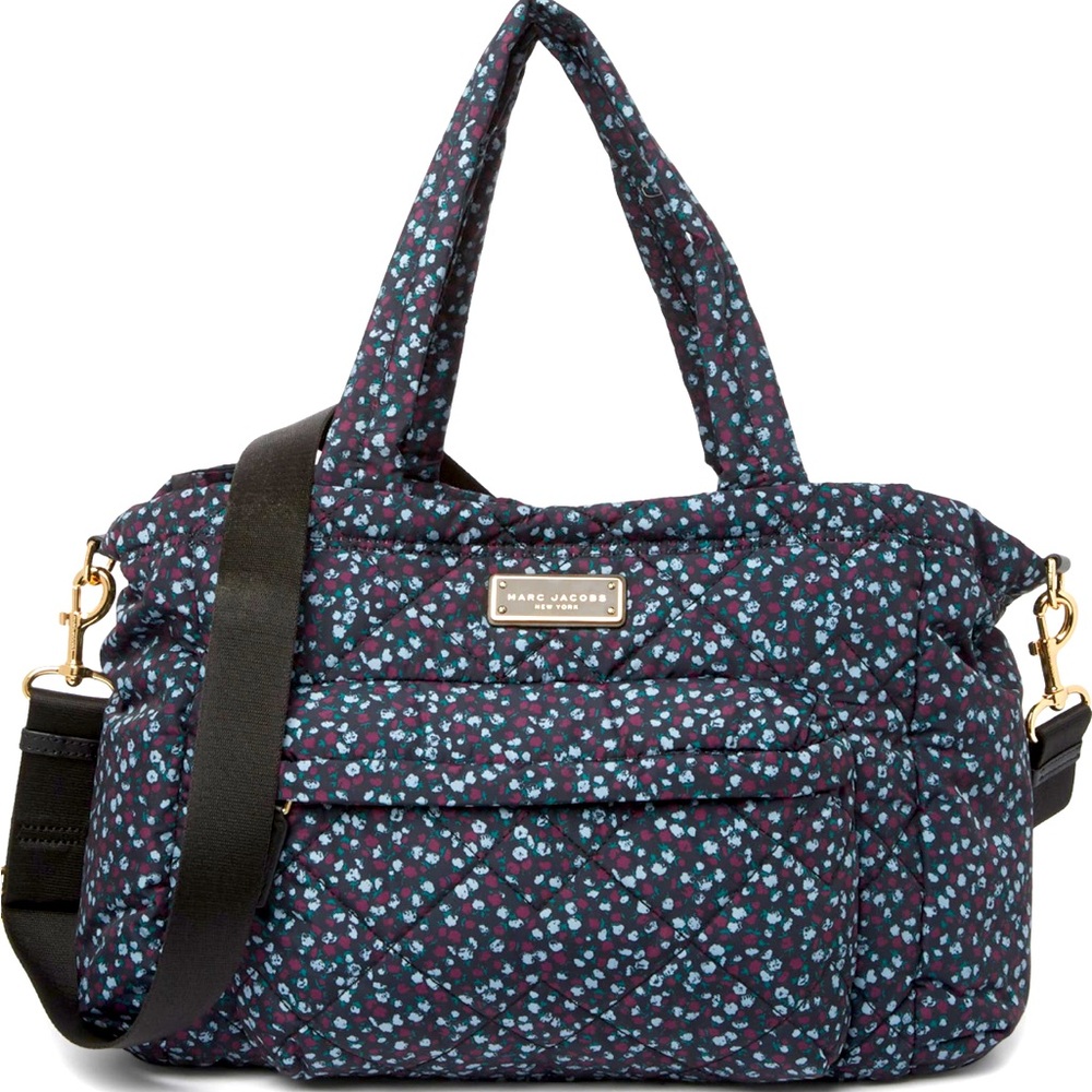 Marc Jacobs Navy Quilted Baby Bag with Blue and Teal Floral Print